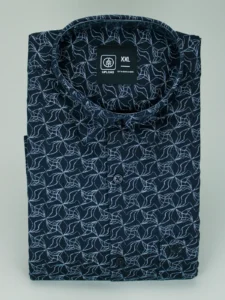Men's Abstract Printed Shirt Navy Blue Starburst Pattern