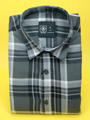 Men's Grey & Black Plaid Cotton Shirt | Monochrome Check.