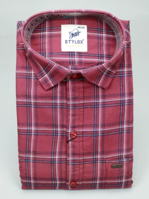 Men's Maroon Plaid Checked Casual Shirt | Cotton Blend