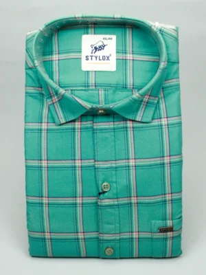 Men’s Bright Green Plaid Casual Shirt | Pink & Navy Check