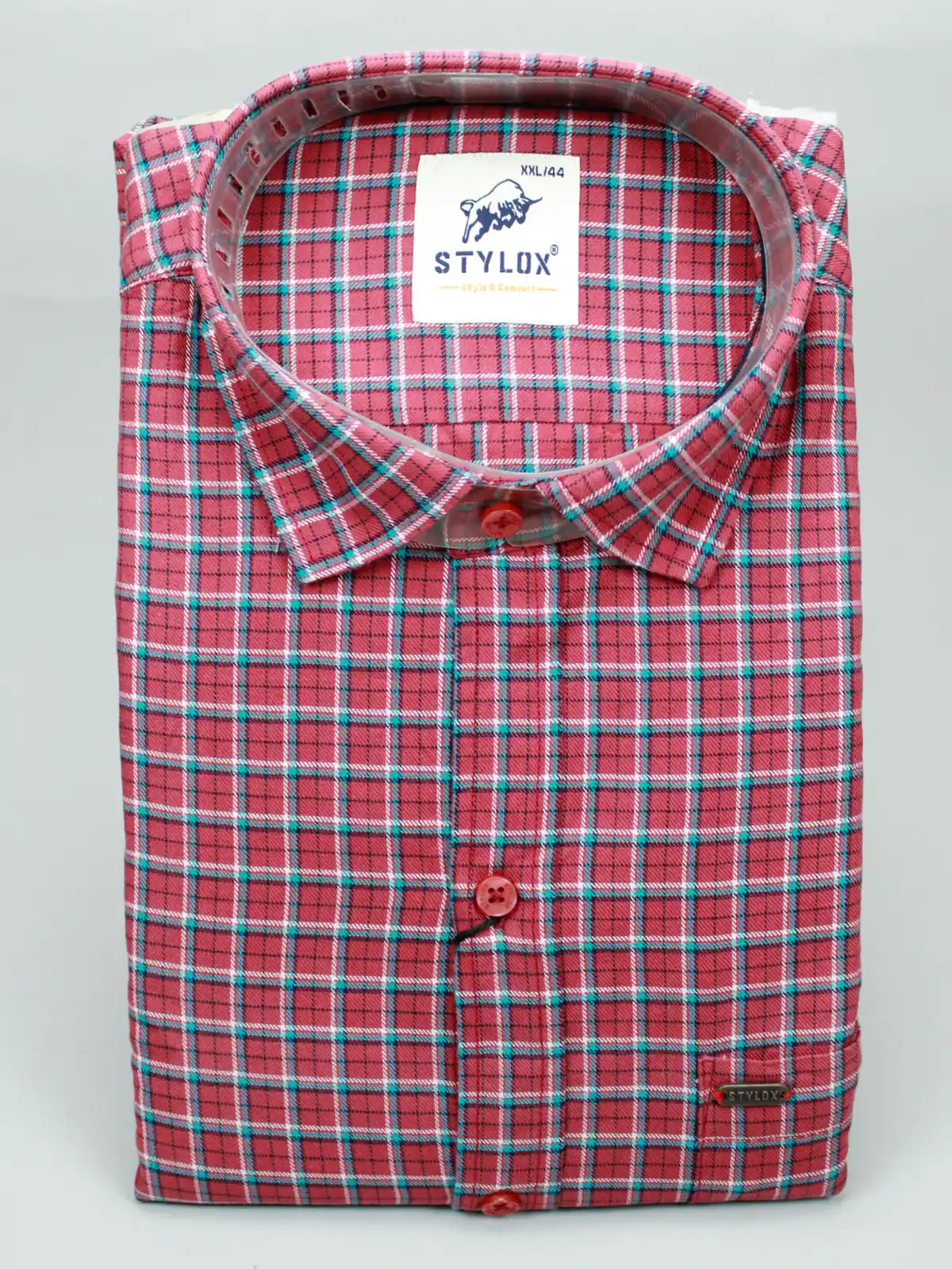 Men's Berry Red & Teal Plaid Flannel Shirt | Cozy Casual Check