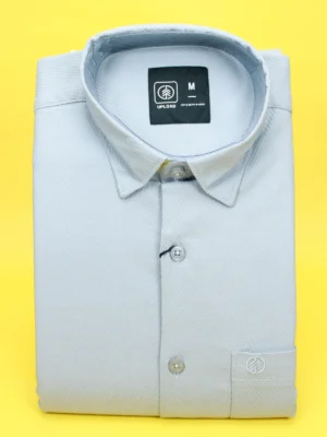 Men’s Light Gray Herringbone Shirt | Subtle Textured Casual Blend