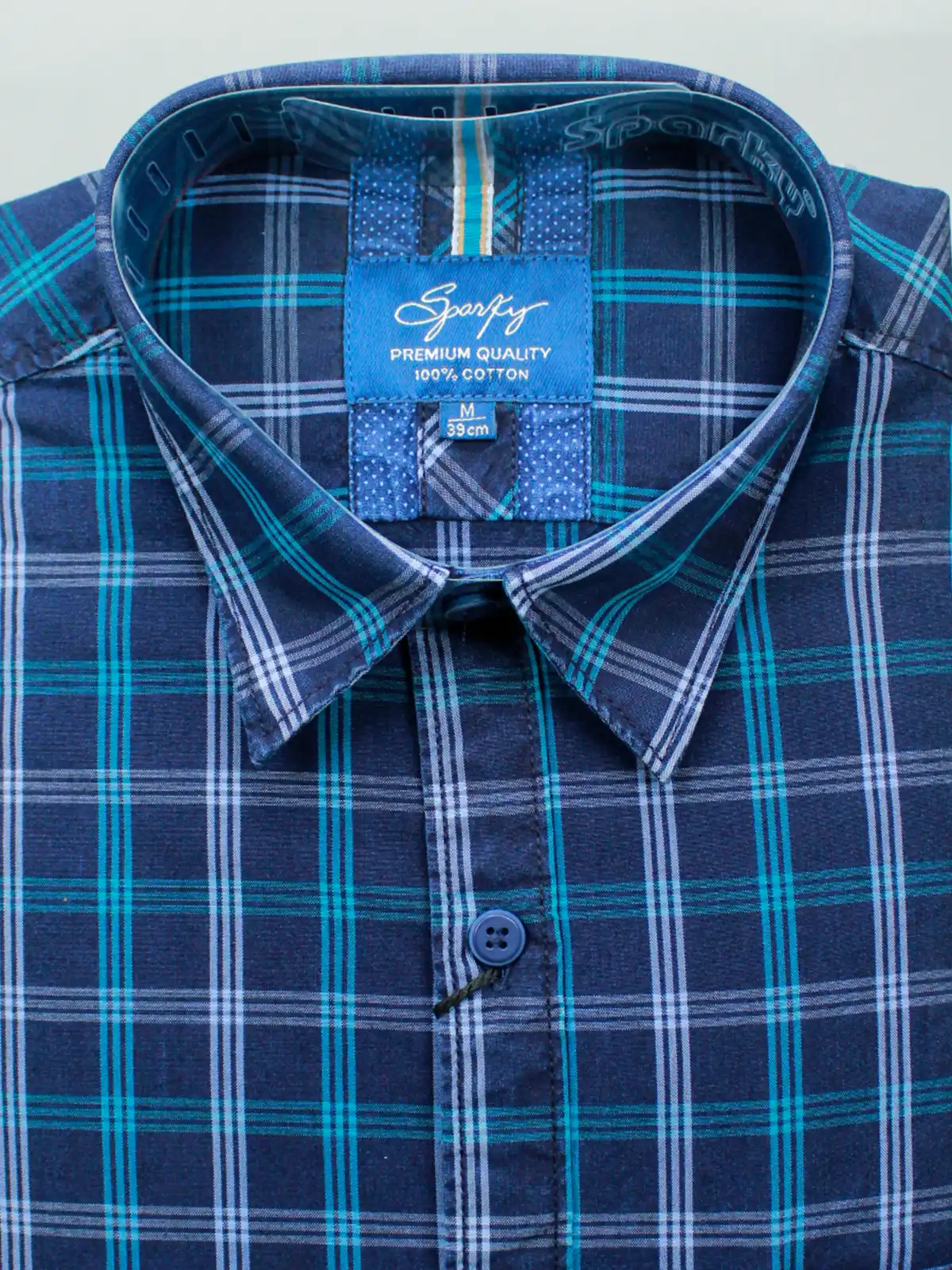 Men’s Navy Blue Plaid Cotton Shirt | Teal Checkered Casual Wear