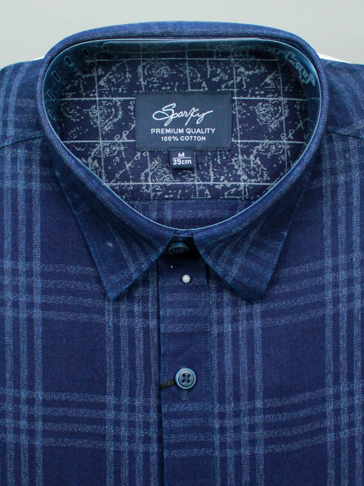 Men’s Deep Navy Blue Plaid Cotton Shirt | Muted Check Pattern