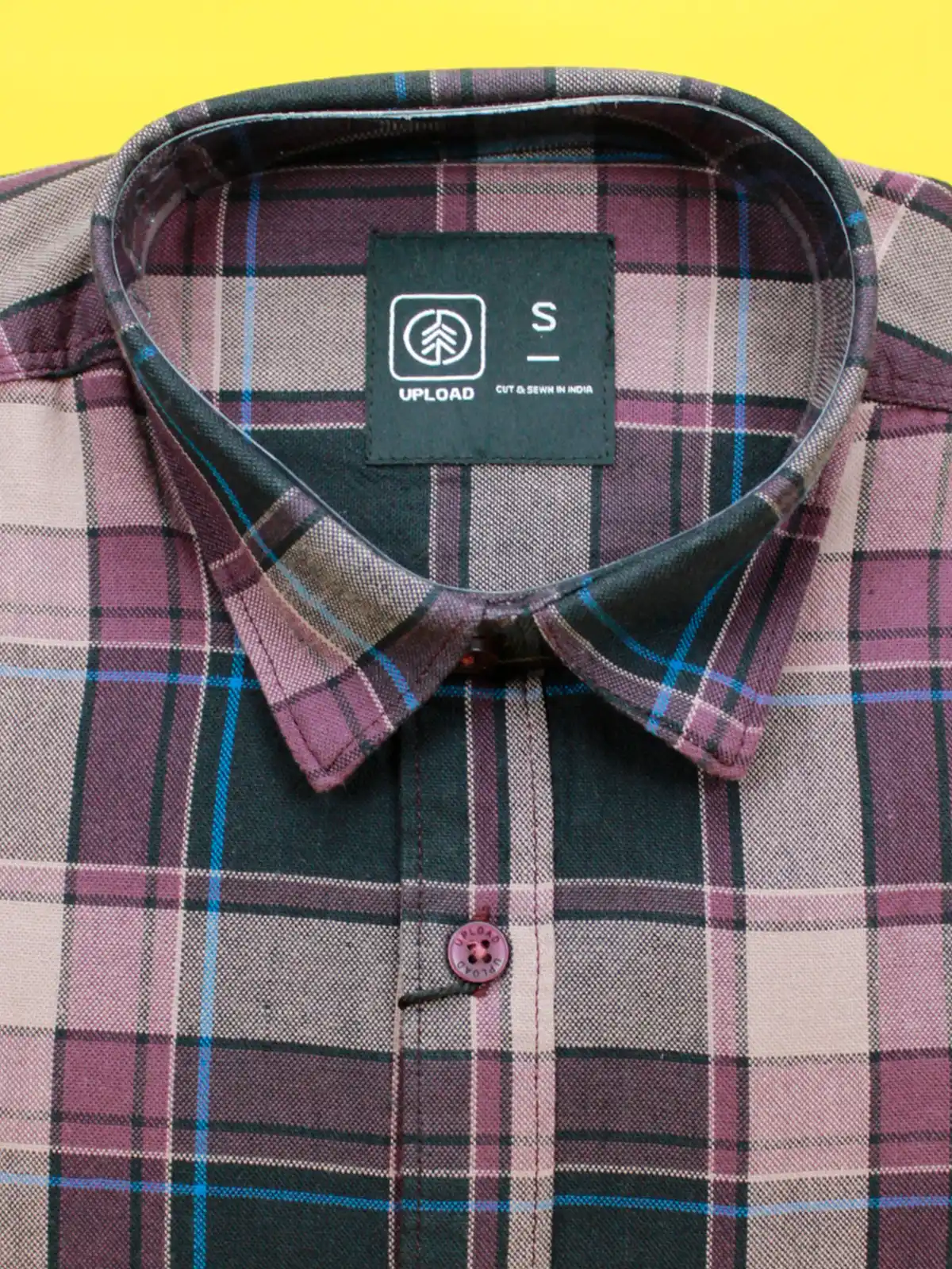 Men's Cotton Plaid Shirt | Burgundy, Green & Tan Check Casual