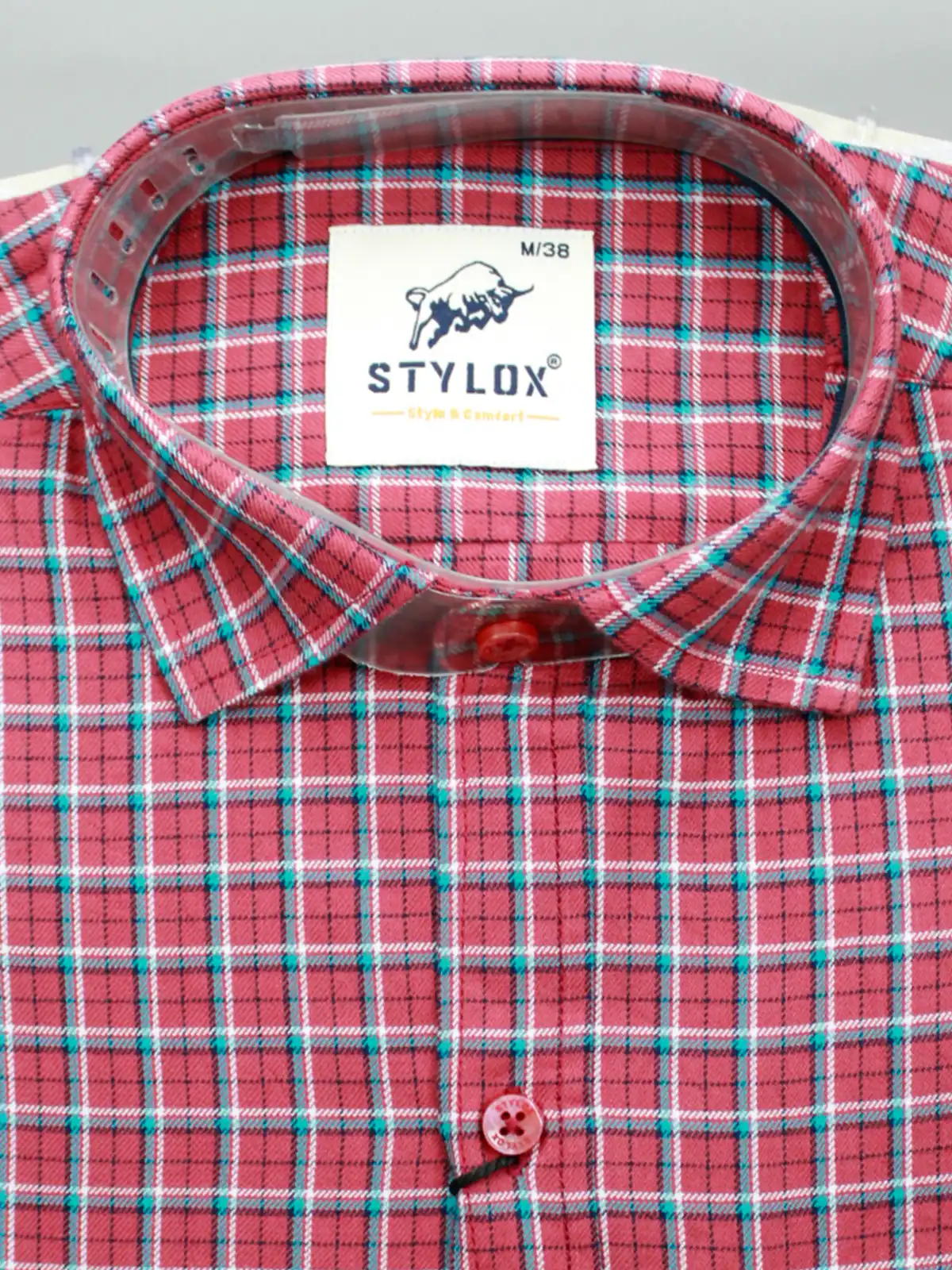 Men's Berry Red & Teal Plaid Flannel Shirt | Cozy Casual Check