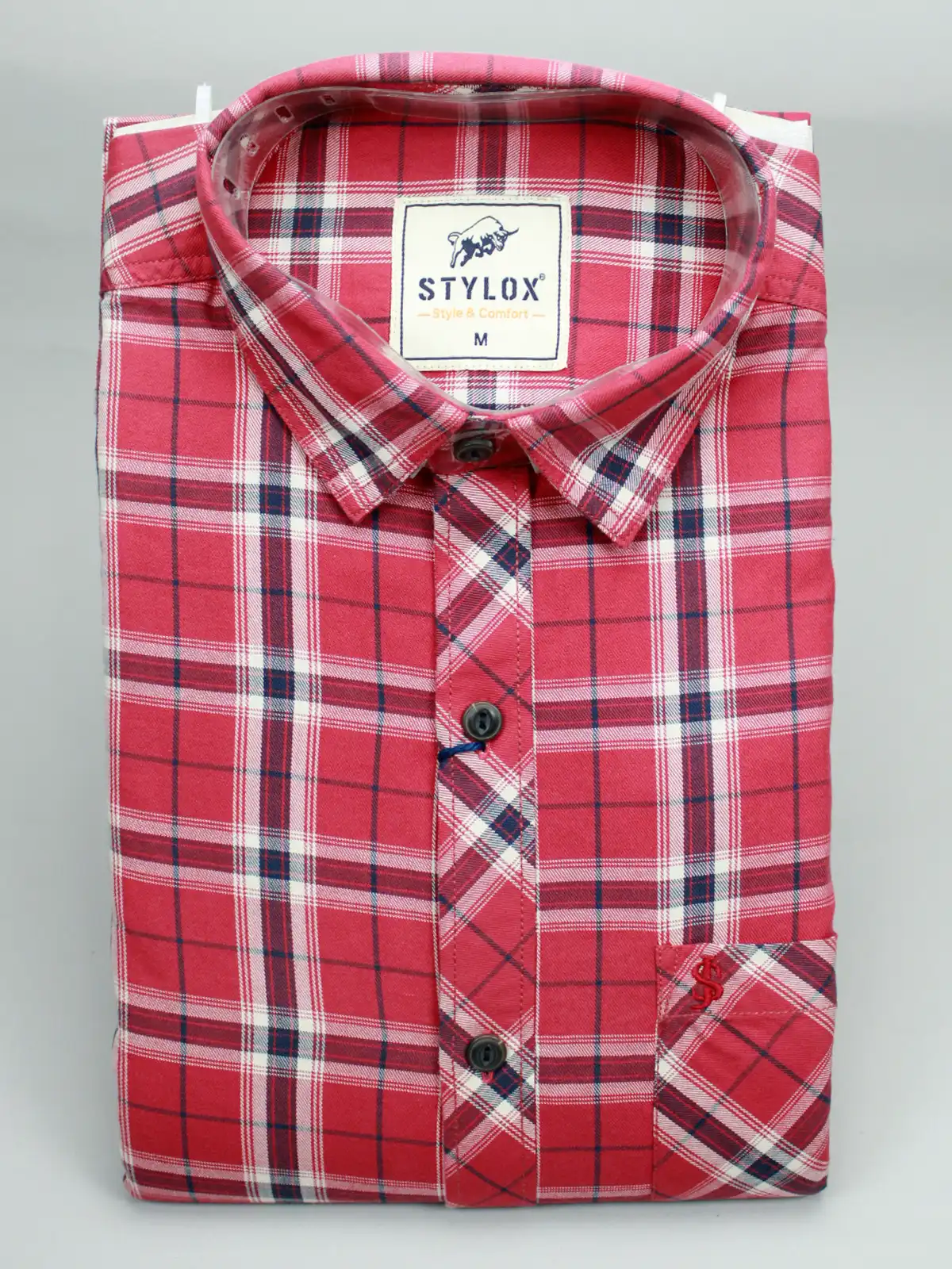 Men's Crimson Red Plaid Cotton Shirt | Casual Check Wear