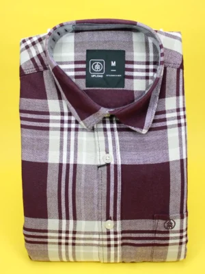 Men's Maroon & Beige Plaid Casual Shirt | Rich Check Pattern