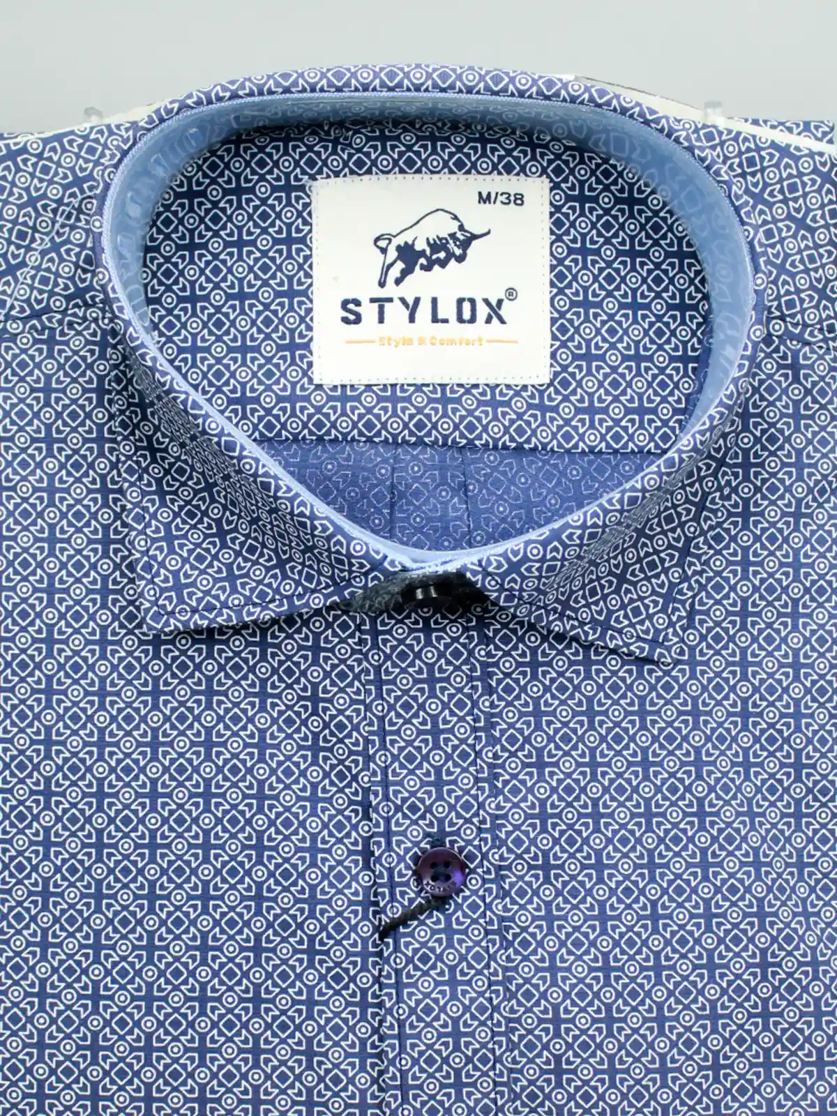Men's Navy Blue Geometric Print Shirt | Detailed Micro-Pattern