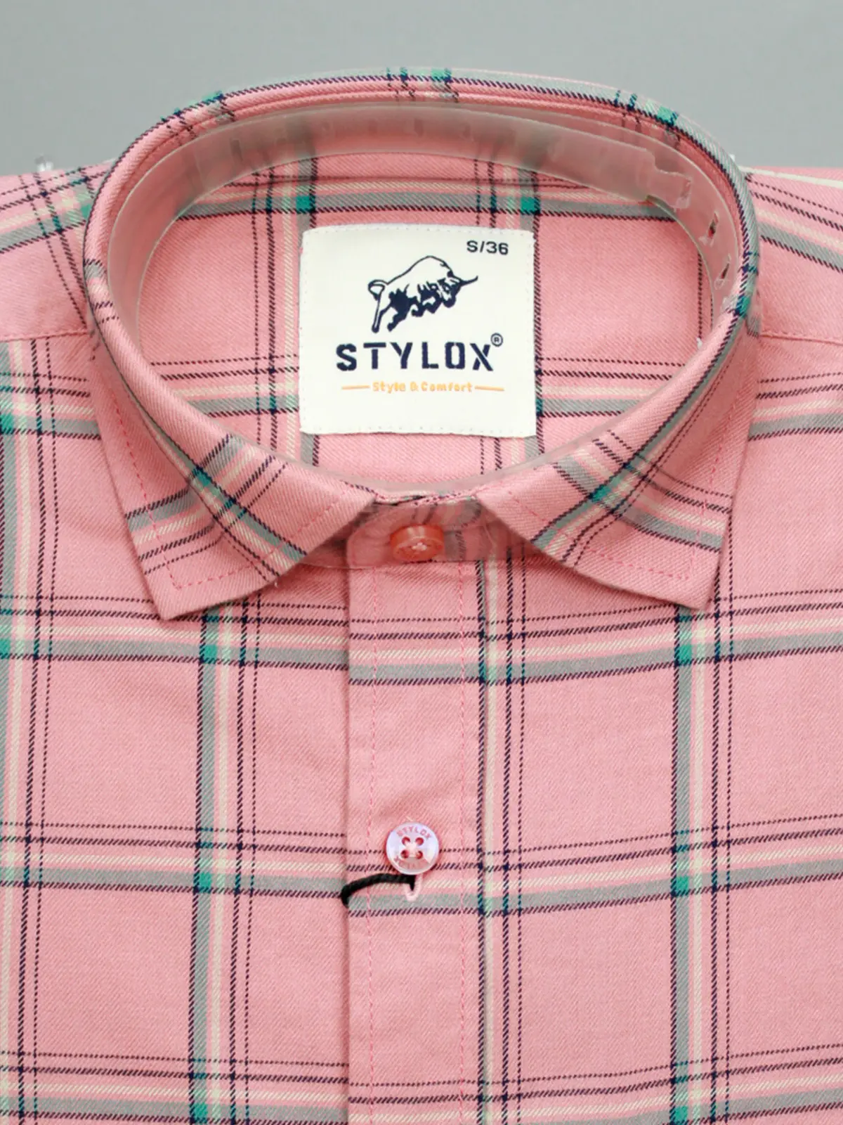 Men's Pink Windowpane Check Shirt | Mint Accent Casual Wear