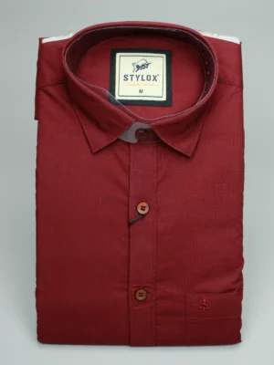 Men's Textured Maroon Formal Shirt | Wine Red Self-Design