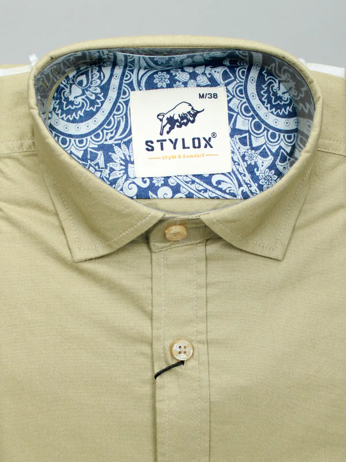 Men's Beige Oxford Cotton Shirt | Contrast Collar Lining Casual Wear