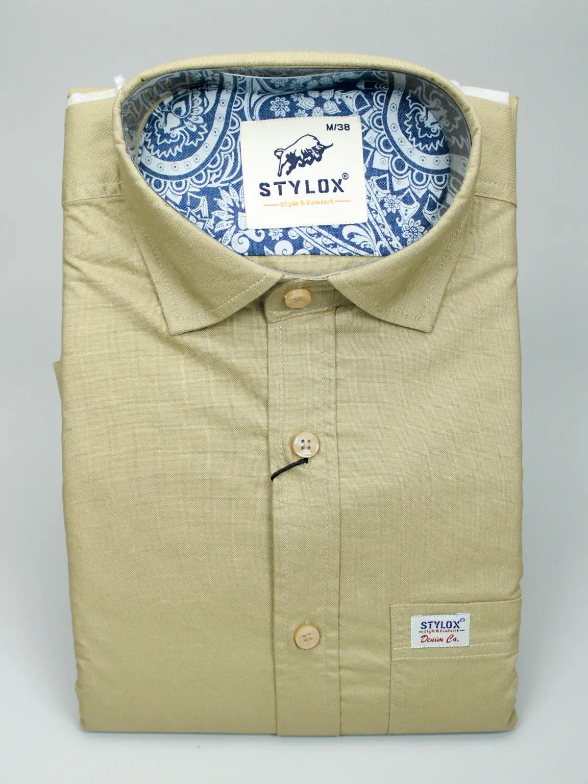 Men's Beige Oxford Cotton Shirt | Contrast Collar Lining Casual Wear