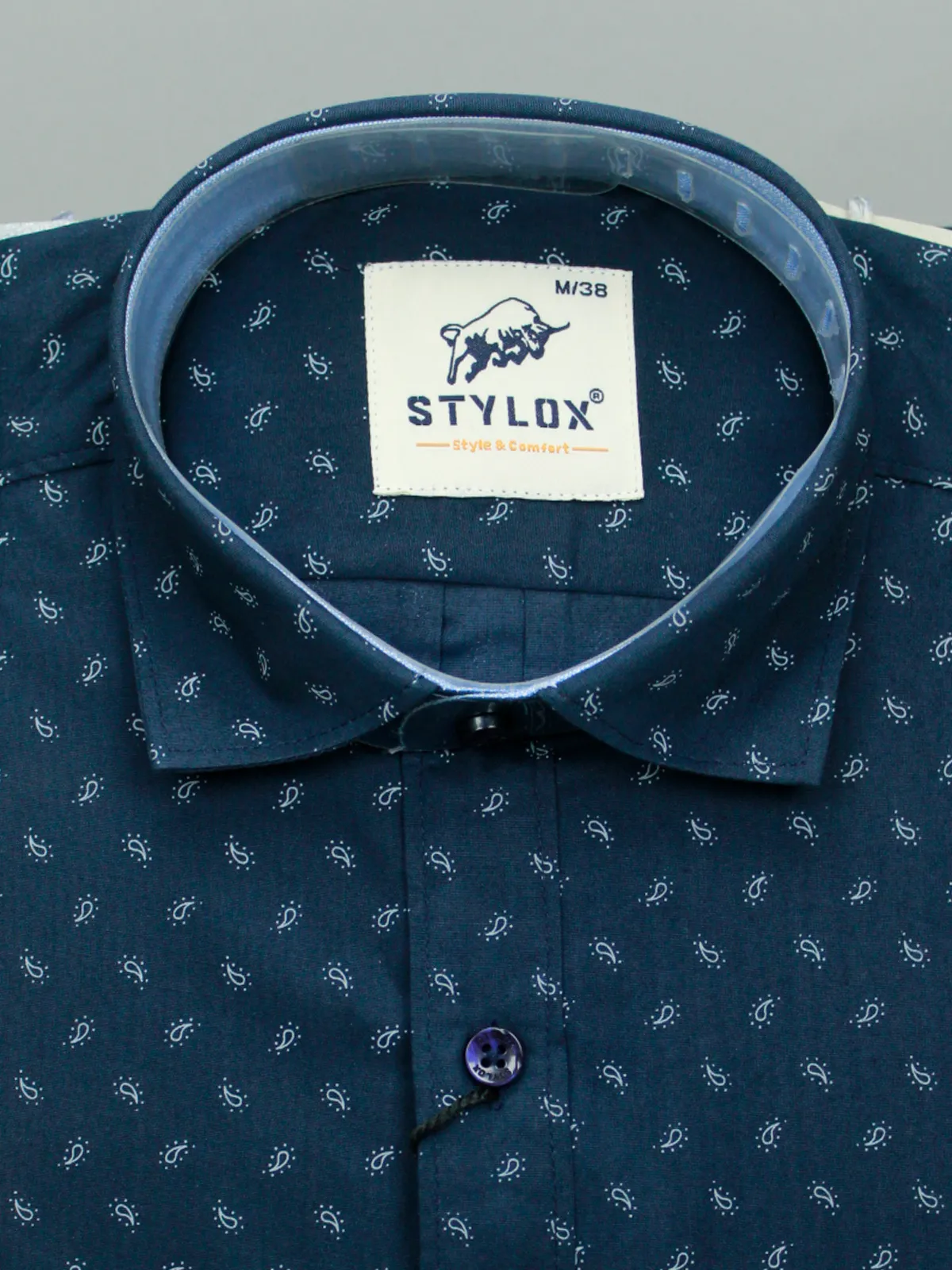 Men's Navy Blue Micro-Print Casual Shirt | Subtle Diamond Pattern