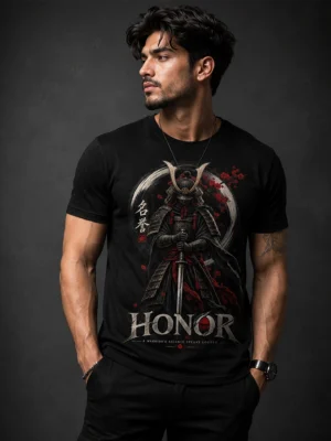 Men's Black Samurai Graphic Print T-Shirt