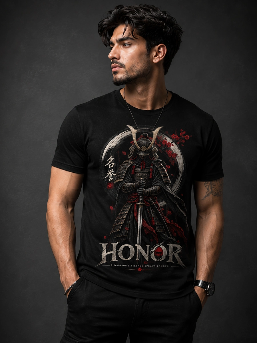 Men's Black Samurai Graphic Print T-Shirt