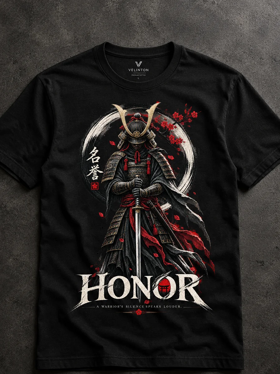 Men's Black Samurai Graphic Print T-Shirt